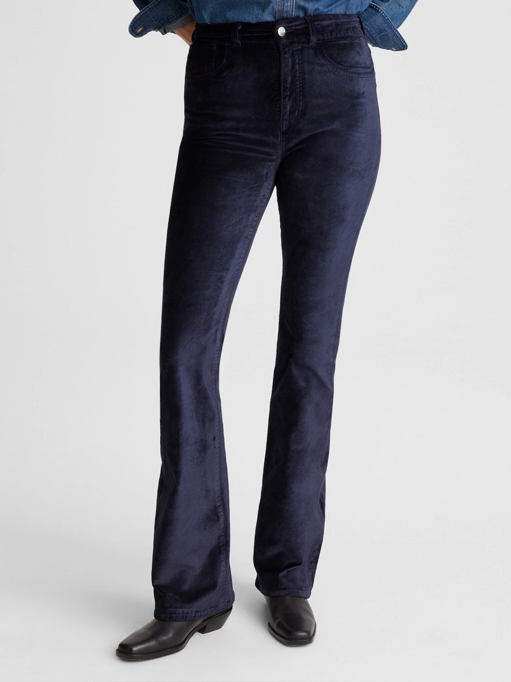 Madewell The Stretch Flare Pants Navy Velvet size 28